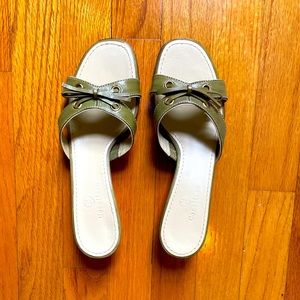 Cole Haan Olive Green Leather Slide Kitten Heel Sandals